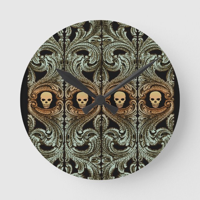 Horloge Ronde Ornement Vert Goth Sage Avec Crâne (Recto)