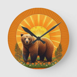 Horloge Ronde Ours brun majestueux