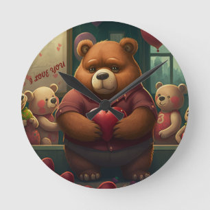 Horloge Ronde Ours de la Saint-Valentin dessin animé personnalis