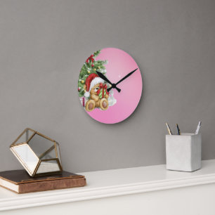 Horloge Ronde Ours de Noël avec décoration actuelle et arborée