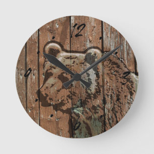 Horloge Ronde Ours en bois rustique