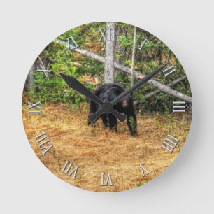Horloge Ronde Ours Noir Sauvage & Yukon Forest Photo Art