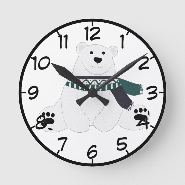 Horloge Ronde Ours Polaire Avec Écharpe (Recto)