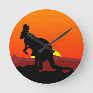 Horloge Ronde Outback Australian Kangaroo au coucher du soleil