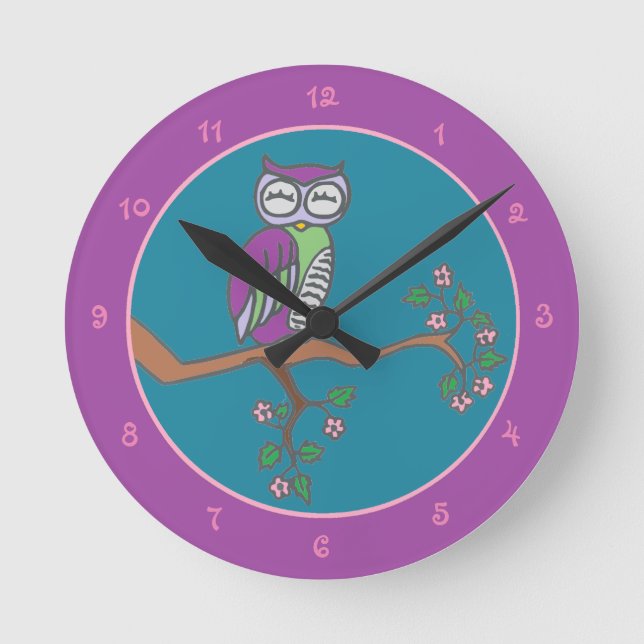 Horloge Ronde Owl art Night Blue (Recto)