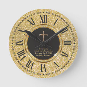 Horloge Ronde Pailleté Or Élégant Pasteur Prêtre Église