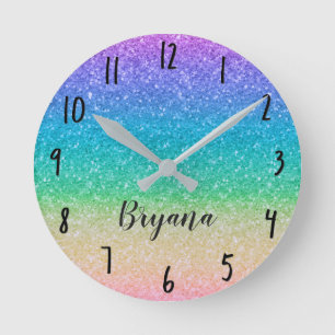 Horloge Ronde Paillettes Arc-en-ciel Brillant Glamour Filles Jol