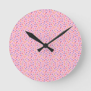 Horloge Ronde Paillettes Arc-en-Ciel Confettis Rose Clair