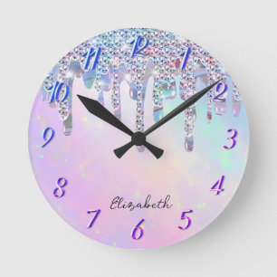 Horloge Ronde Paillettes arc-en-ciel tendance en holographique