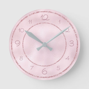 Horloge Ronde Paillettes roses glamour et féminines sur feuille