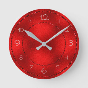Horloge Ronde Paillettes rouges glamour et feuille brillante