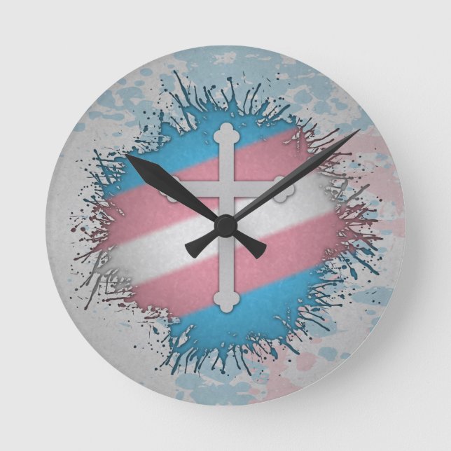 Horloge Ronde Paint Splatz Transgenre Pride Christian Cross (Recto)