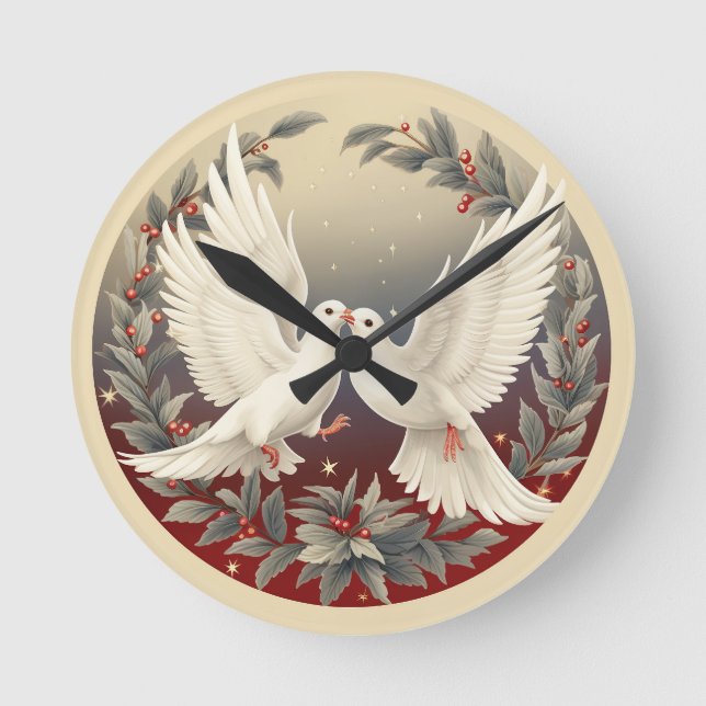 Horloge Ronde Paix en vol : Noël de Holly Dove (Recto)