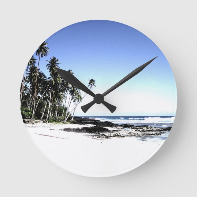 Horloge Ronde Palmiers exotiques & Plage Paradise (Recto)