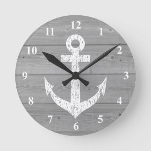 Horloge Ronde   panneaux nautiques d'ancre et en bois de bateau