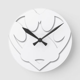 Horloge Ronde Papier Coupe Chien Paw Et Forme Coeur