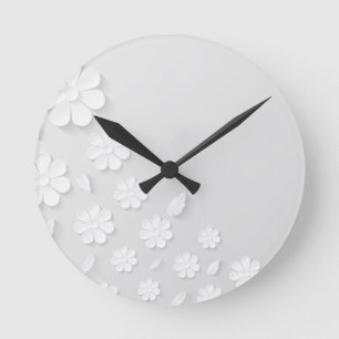 Horloge Ronde papier-fleur-arrière - plan-blanc