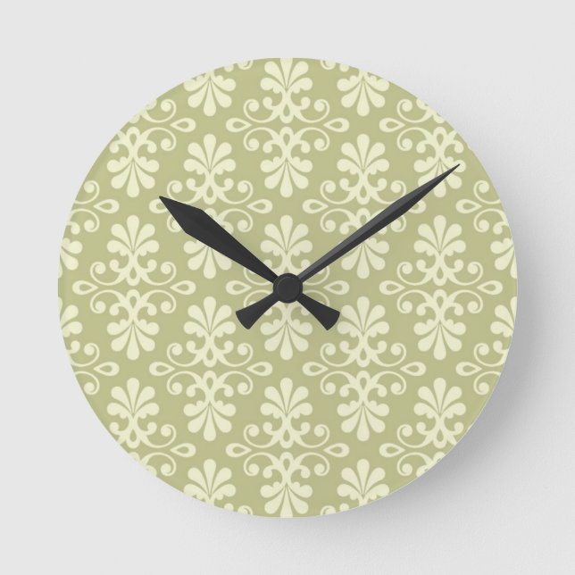 Horloge Ronde Papier peint en damas à fleurs (Recto)