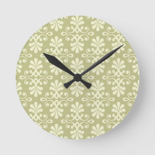 Horloge Ronde Papier peint en damas à fleurs