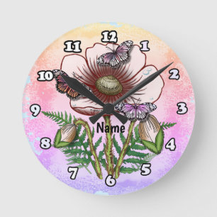 Horloge Ronde Papillon Coquelicot Pâle