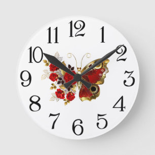 Horloge Ronde Papillon de fleurs rouges aux roses rouges