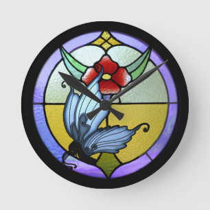 Horloge Ronde Papillon en verre souillé