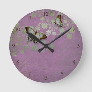 Horloge Ronde Papillon floral moderne avec fleurs abstraites