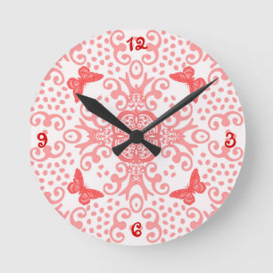 Horloge Ronde Papillon Monarque Rouge/Blanc Numéroté