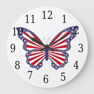 Horloge Ronde Papillon Rouge Blanc Et Bleu