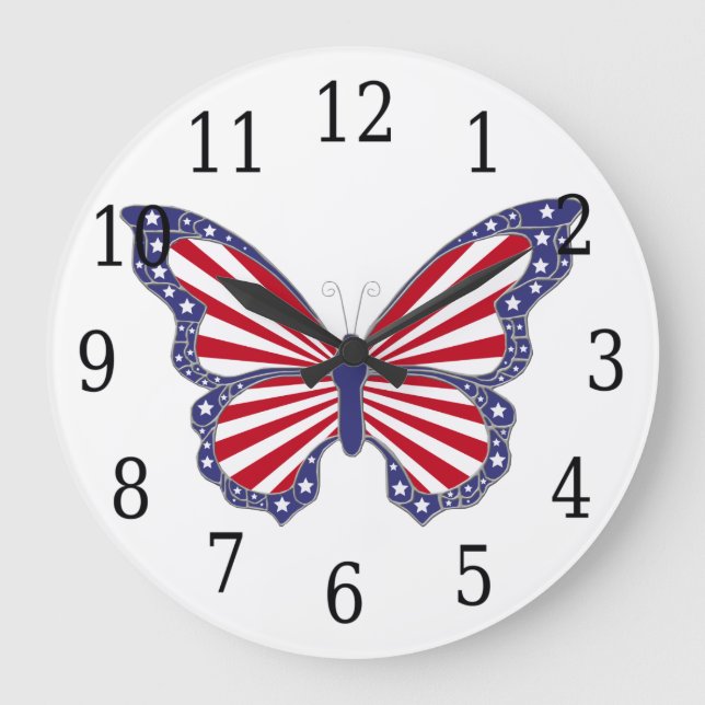 Horloge Ronde Papillon Rouge Blanc Et Bleu (Recto)