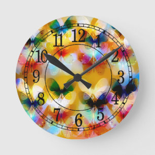Horloge Ronde papillons colorés