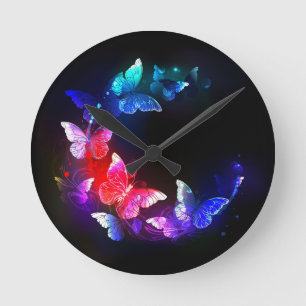 Horloge Ronde Papillons de nuit Neon brillants sur arrière - pla