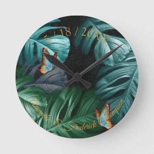 Horloge Ronde Papillons de Paradis Éclaboussure Tropicale en Ble