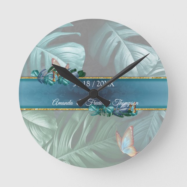 Horloge Ronde Papillons du Paradis/Tropical Turquoise Splash (Recto)