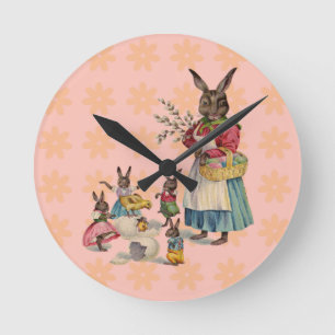 Horloge Ronde Pâques Lapin Poule Lapin Œufs