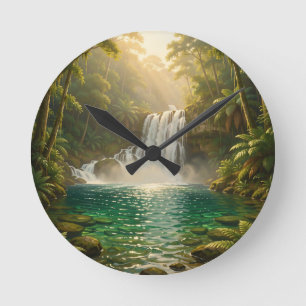 Horloge Ronde Paradis de la jungle à cascade tropicale luxuriant