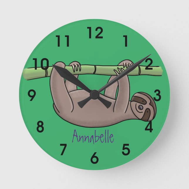 Horloge Ronde Paresse souriante mignon sur dessin animé en bambo (Recto)