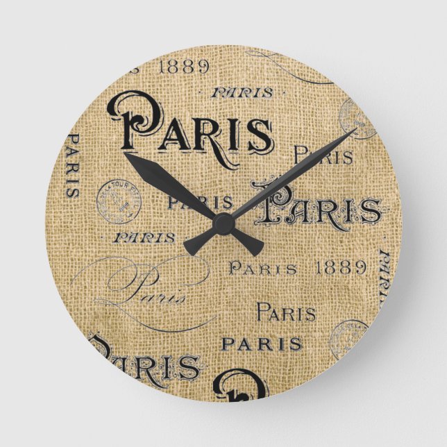 Horloge Ronde Paris sur Burlap (Recto)