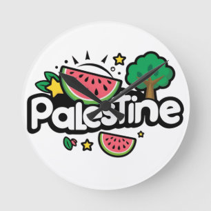 Horloge Ronde Parole palestinienne mignonne entourée de pastèque