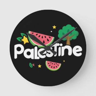 Horloge Ronde Parole palestinienne mignonne entourée de pastèque