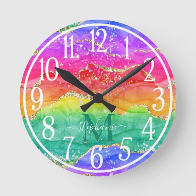 Horloge Ronde Parties scintillant arc-en-ciel Monogramme d'âge o (Recto)