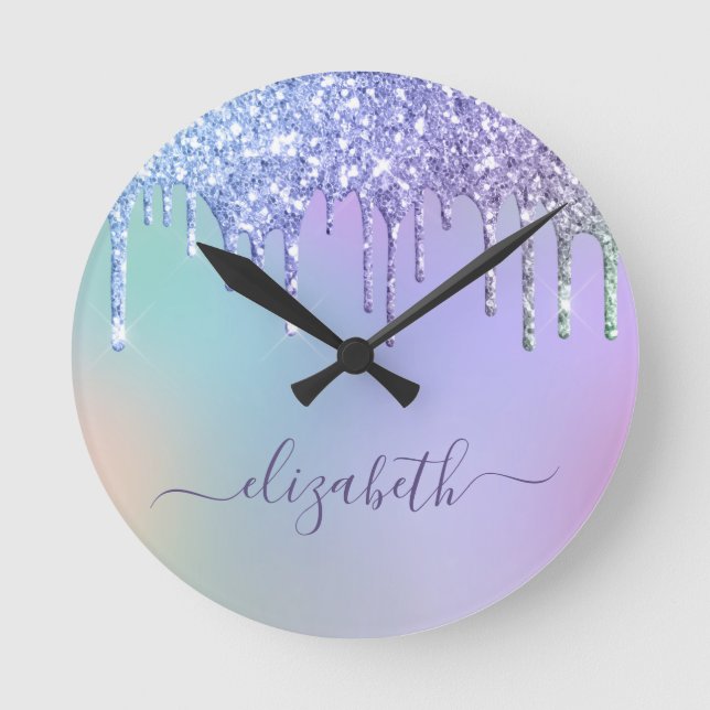 Horloge Ronde Parties scintillant arc-en-ciel personnalisée (Recto)