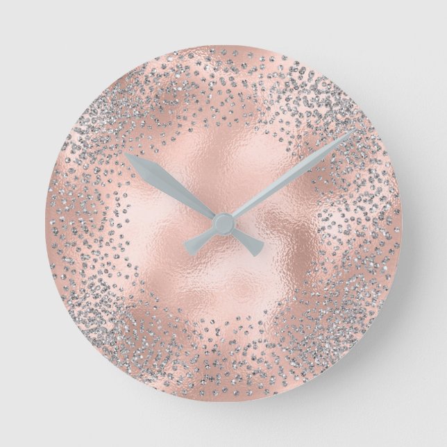 Horloge Ronde Parties scintillant Confetti gris argenté en métal (Recto)