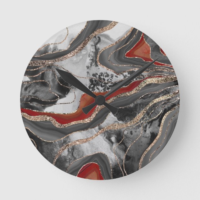 Horloge Ronde Parties scintillant d'agate de marbre liquide Glam (Recto)