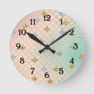 Horloge Ronde Parties scintillant de la sirène bleue