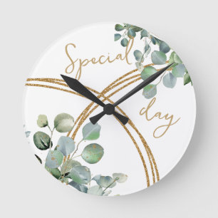 Horloge Ronde Parties scintillant d'or Eucalyptus