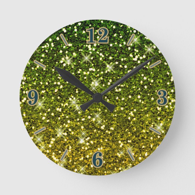 Horloge Ronde Parties scintillant dorées foncées chatoyantes (Recto)
