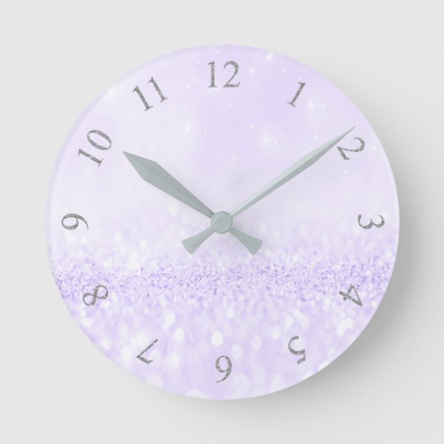 Horloge Ronde Parties scintillant gris argent Lavande mineure vi (Recto)