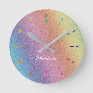 Horloge Ronde Parties scintillant Iridescente arc-en-ciel Enfant