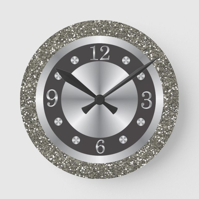 Horloge Ronde Parties scintillant Noire Et Argent   (Recto)